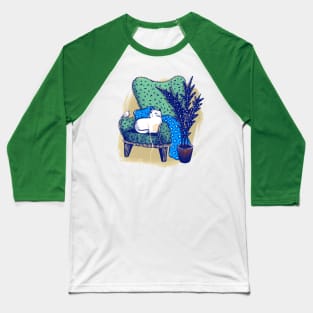 Armchair with cute white cat and white bird Baseball T-Shirt